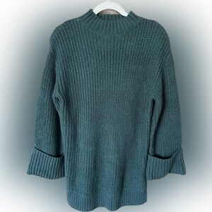 Isabel Maternity Mock Neck Knit Tunic Sweater Green Chunky Sleeves Women’s M